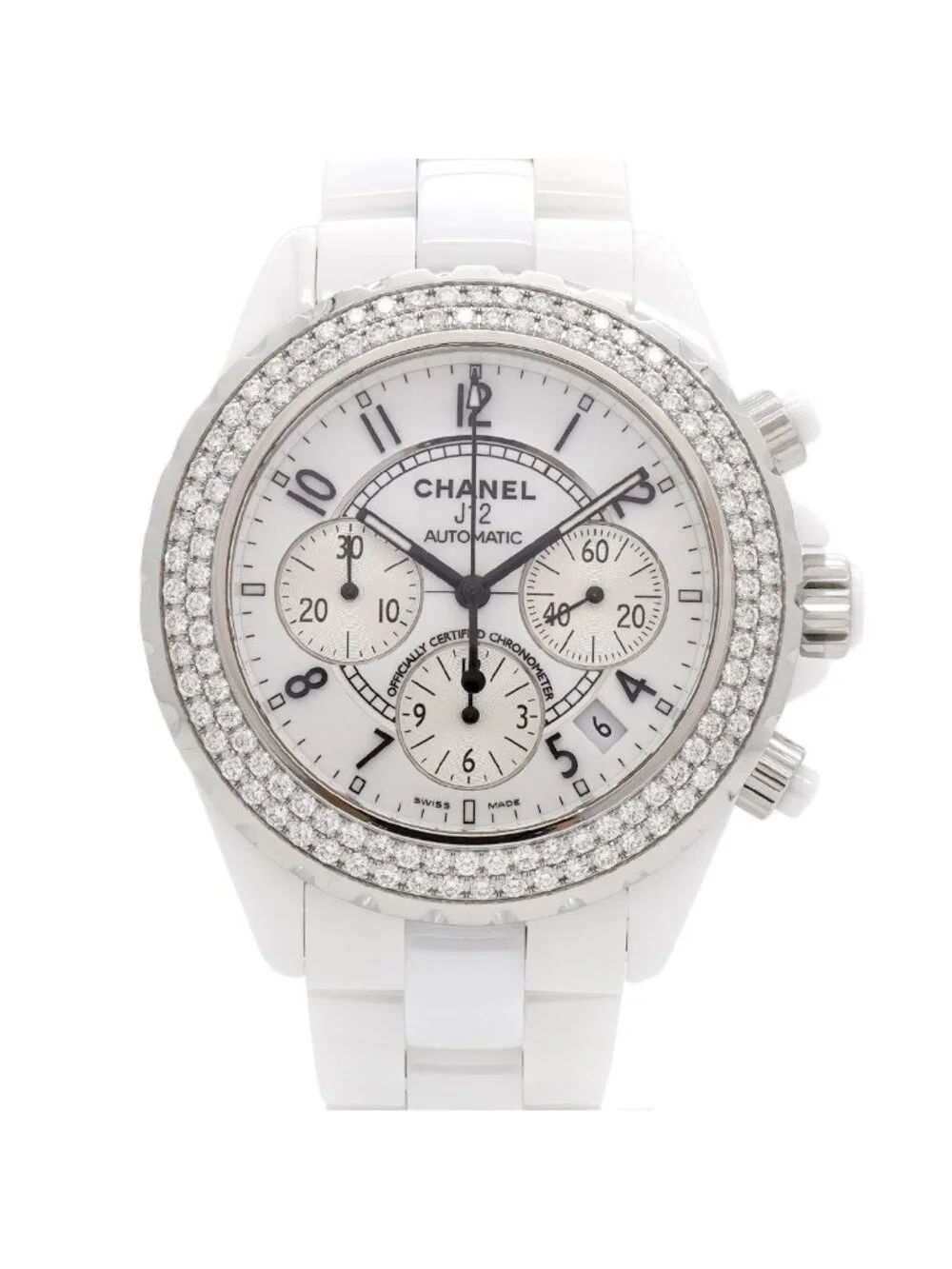 Chanel Chronograph Diamond Bezel White Dial Watch
